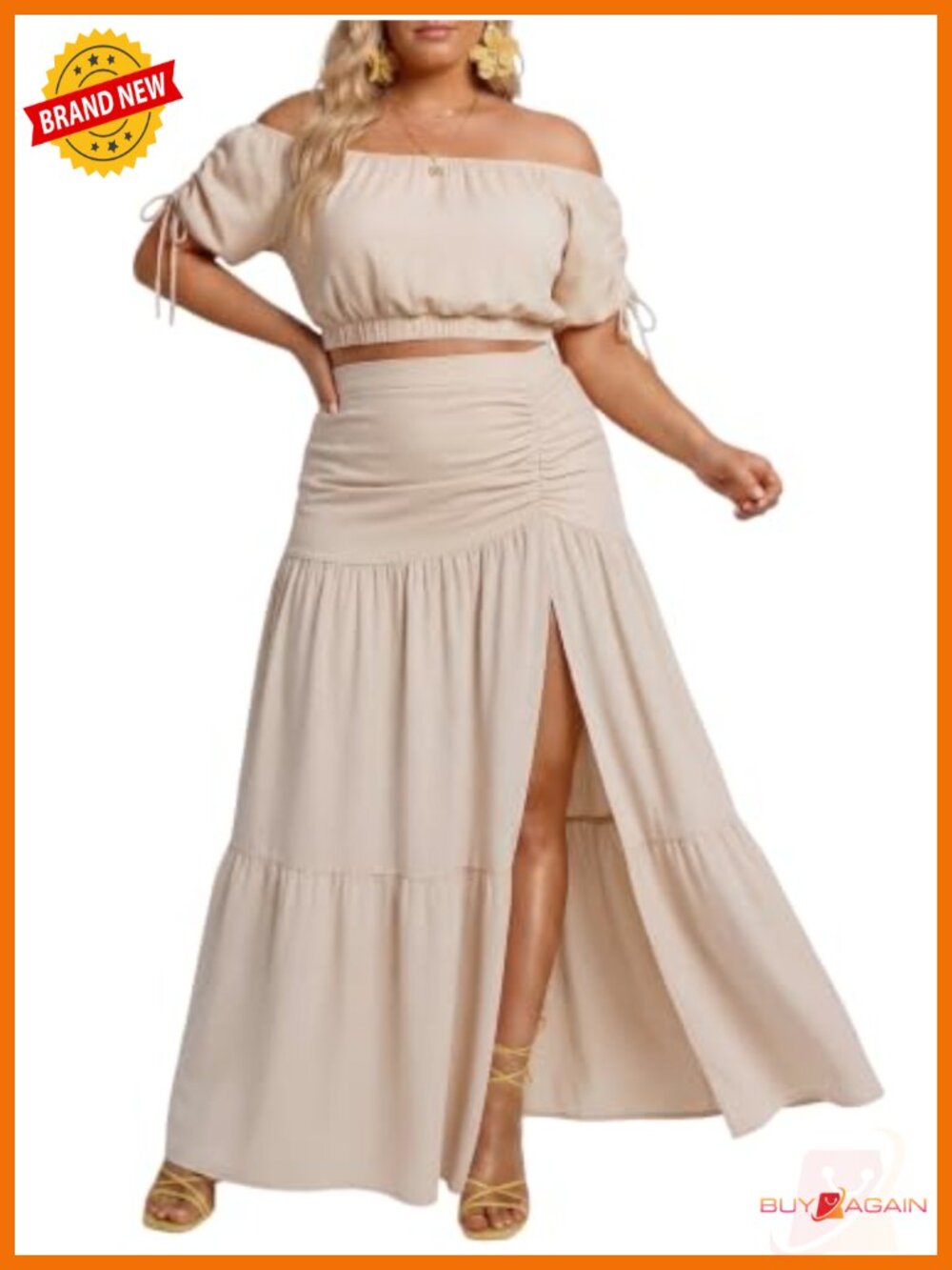 Plus Size 2 Piece Outfit Off Shoulder Crop Top and Maxi Skirt Set